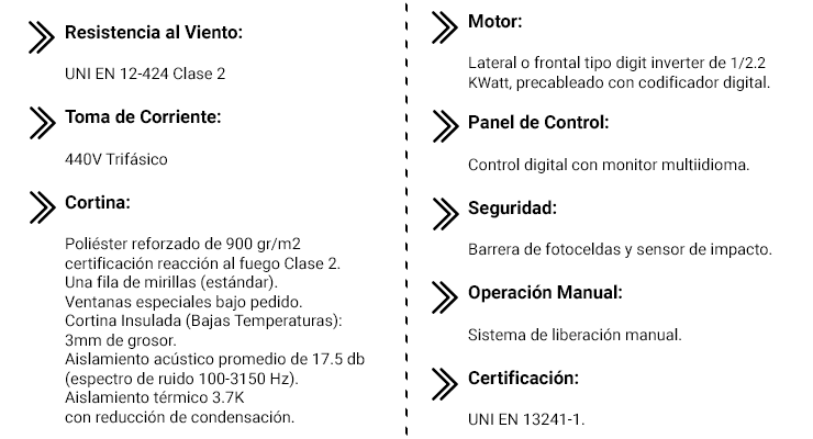 PUERTA RÁPIDA PLEGABLE Vértigo Características